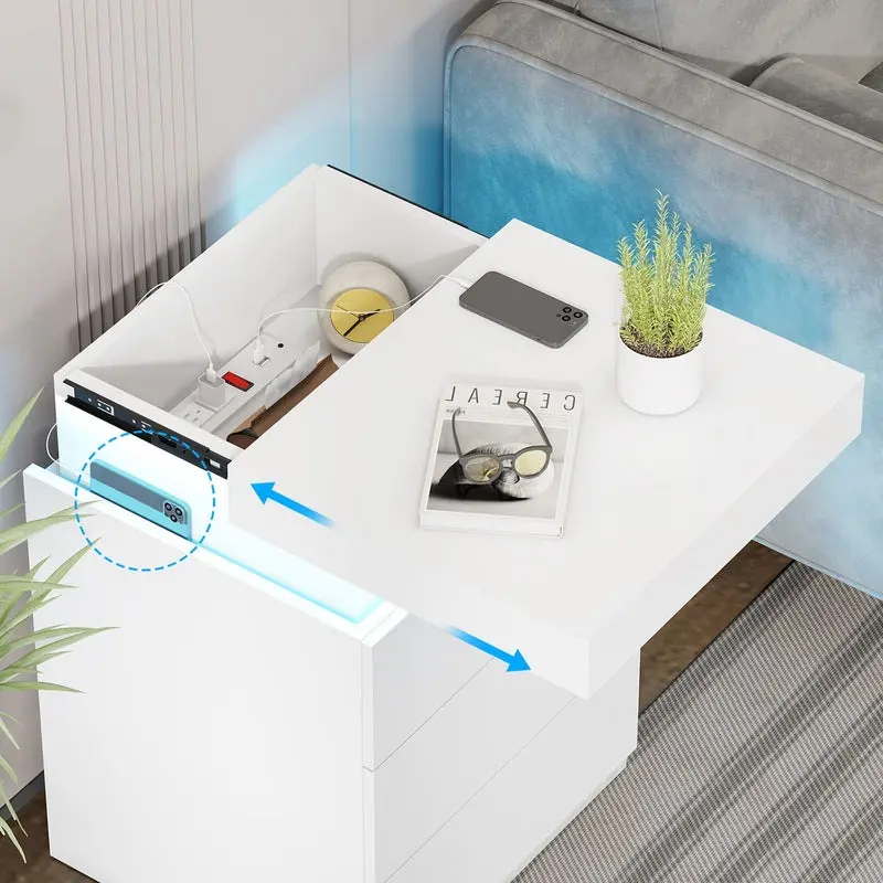 Sikaic Modern Nightstand with Charging Station & LED