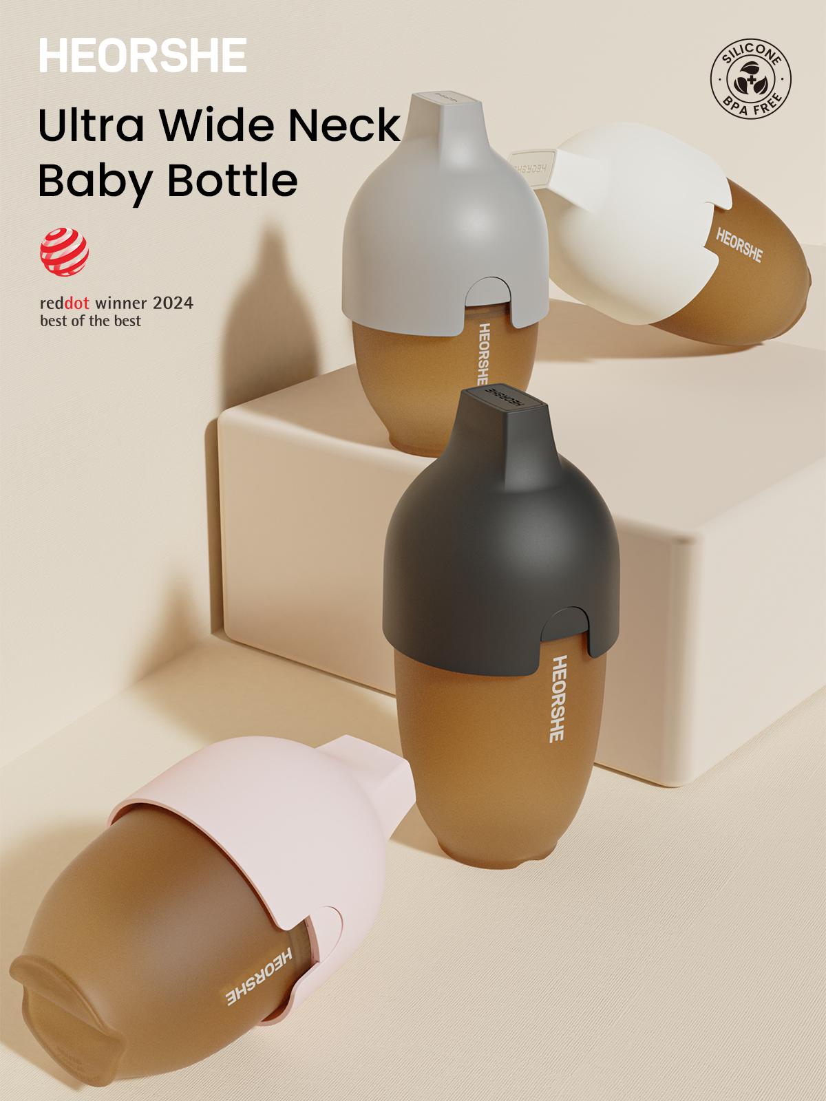 HEORSHE Reddot winner best of the best Innovative Anti-Choke Wide Neck Baby Feeding Bottle feeder, boottleBPA-Free Silicone Nipple for Natural Feel,Easy-Clean Design, Safe & Durable for Infants,6+ Months(240ml)
