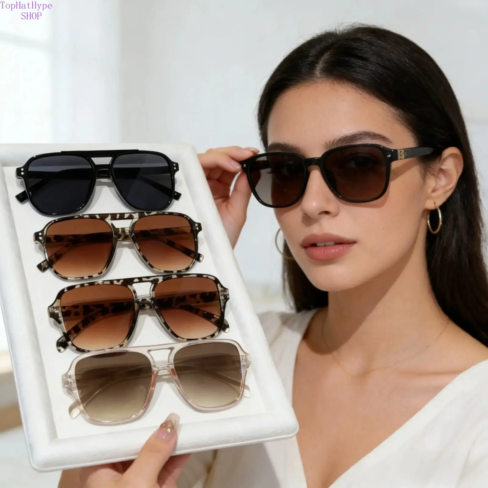 4-Pack Unisex Y2K Trendy Sunglasses Set – Versatile Aviator, Square & Small Oval Styles with Double Bridge Design, Lightweight Polarized UV Protection Eyewear, Ideal for Daily Wear, Sports & Outdoor Activities tiktokshopspringglowup, Polarized Sunglasses,
