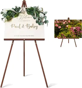 63" Portable Adjustable Wooden Easel Stand with Tripod for Painting Wedding Sign Drawing Canvas Display Show (Brown)
