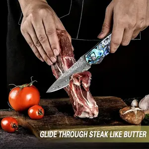 Damascus steel camping knife, barbecue cooking knife, suitable for home kitchen, camping cooking barbecue - Ideal gift for father or men