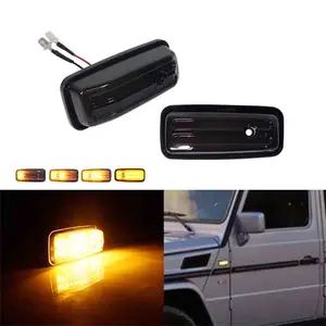 2PCS Smoked Lens Sequential Amber LED Front Side Marker Lights Dynamic Signal For Mercedes W463 G Class G500 1986-2002