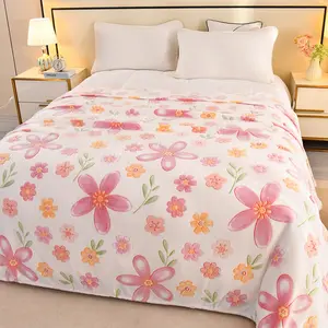 Flower Pattern Blanket Skin-friendly Soft Fluffy Print Throw Blanket Lightweight for Couch Bed Office Camping Travel