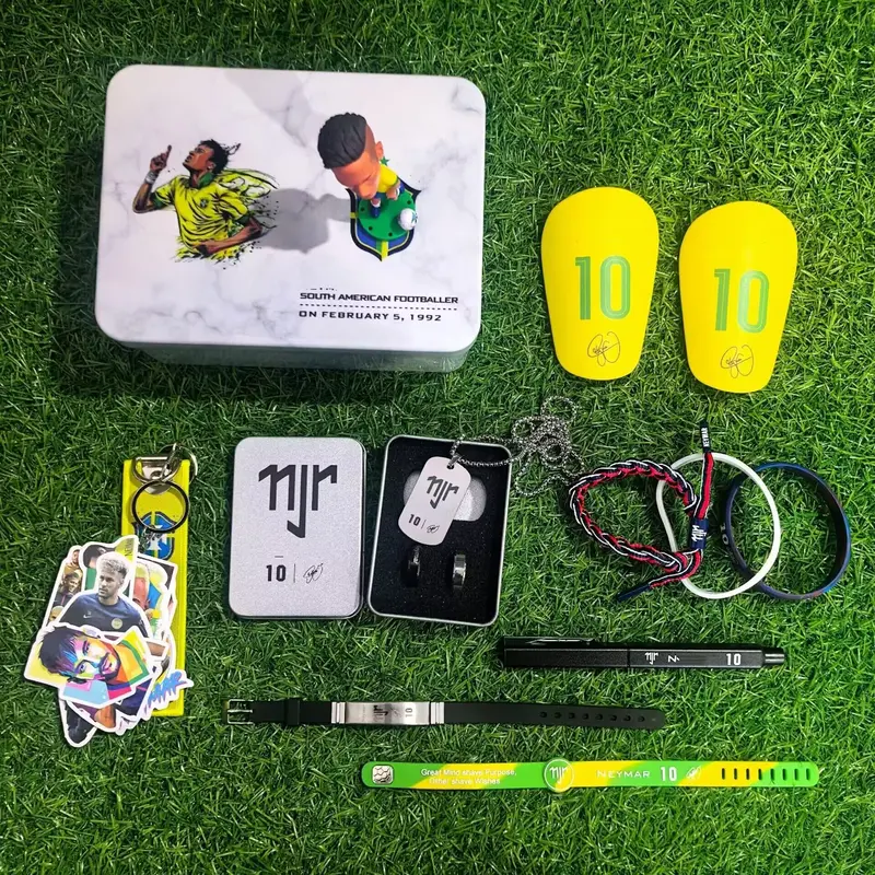 Samba Legend Ney 10 Gift Bundle(1 gift box+1 Keychain+1 Figure+1 Pen+1 Necklace+2 Rings+1 Pair Of Shin Guards+5 wristbands) Football
