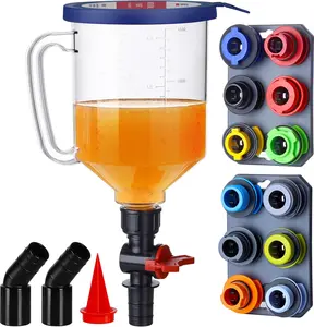 - Spill-Proof Engine Oil Funnel KitOil Change Funnel w/ 12 Adapters & 2  Adapter Organizer BoardsTransparent  w/Scale & Shut-Off ValveUniversal Fit