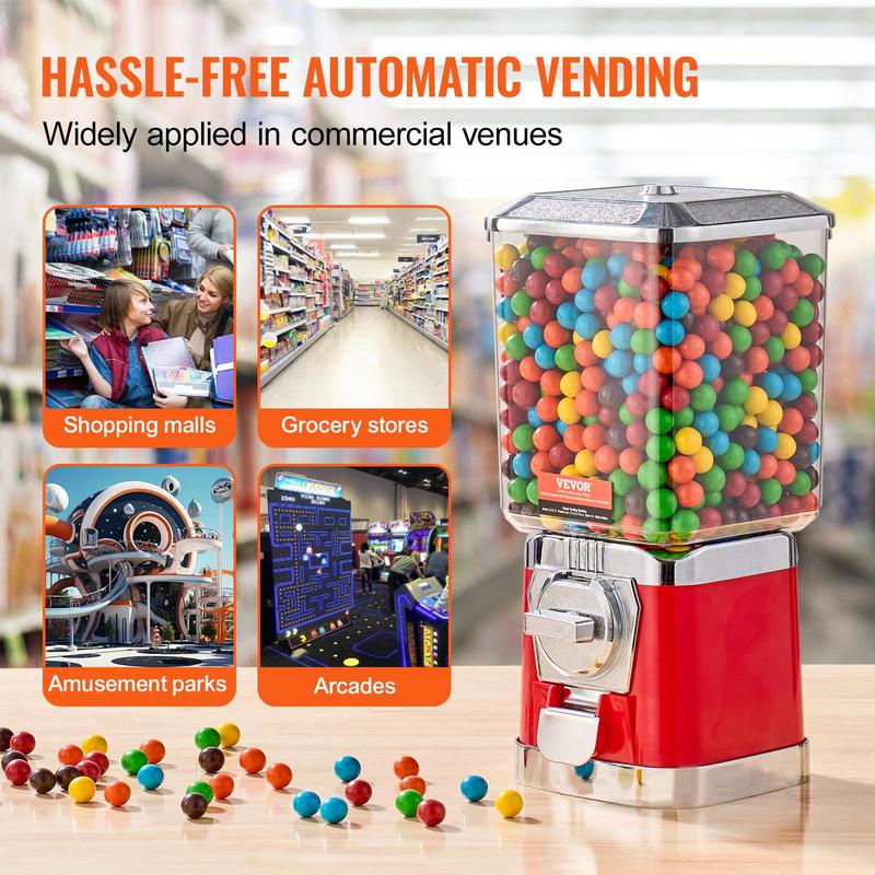 VEVOR Gumball Machine for Kids, TikTokShopBlackFriday, 17"H Home Candy Vending Machine, PC Gumball Dispenser, Bubble Gum Machine for Game Stores, Coin Operated Gumball Bank for Toy Capsules Bouncy Balls Candy, Red