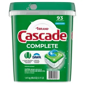 Cascade Complete Dishwasher Detergent ActionPacs, Fresh Scented, 93-Count Pack, Household Home Care Cleaner