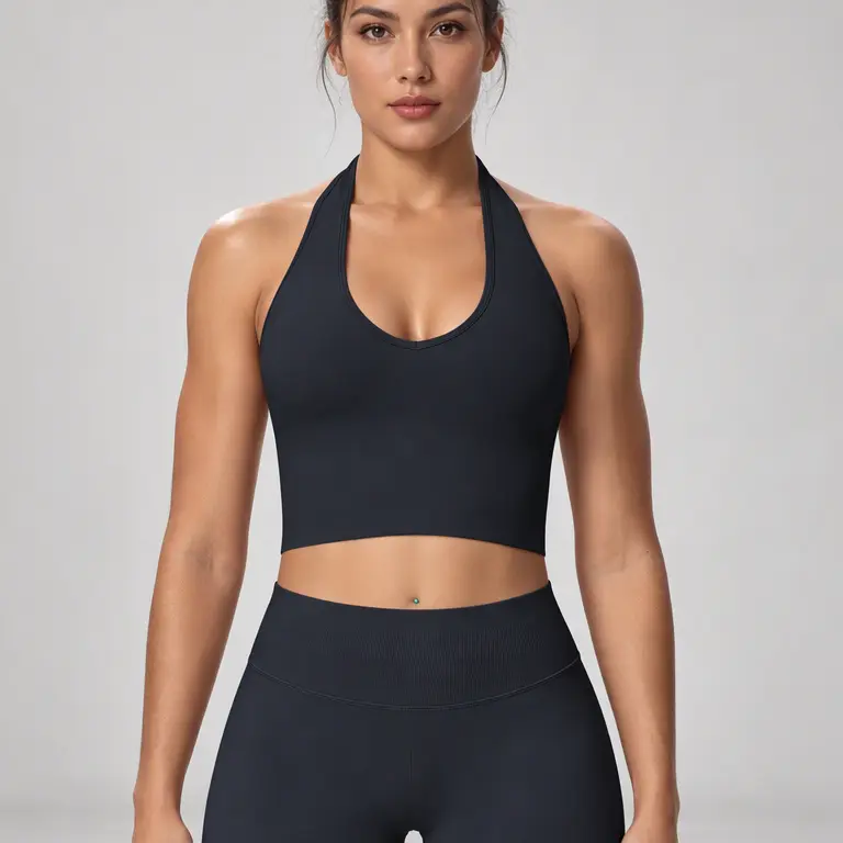 Women's Wireless Fitted Seamless Halter Sports Tank Top - Soft Stretch, Breathable, Backless, Shockproof, Lightweight Activewear for All Body Types - Workout Clothes Women for Gym & Daily Wear
