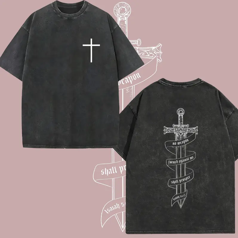 Christian 'No Weapon' Graphic T-Shirt, Unisex Oversized Vintage Washed Streetwear Top in Heavy 230gsm Breathable Cotton, Apparel, Seamless, Clothes, Shortsleeve
