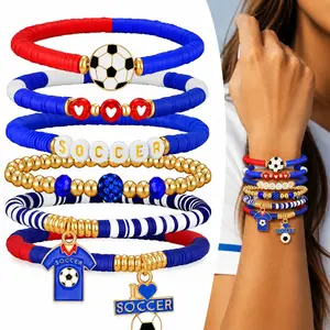 2026 Soccer Match Stretch Beaded Bracelets, Soccer Gifts, Football Charm, Game Day Fan Bracelets, Stackable Sports Jewelry, Fans Gifts for Women Men