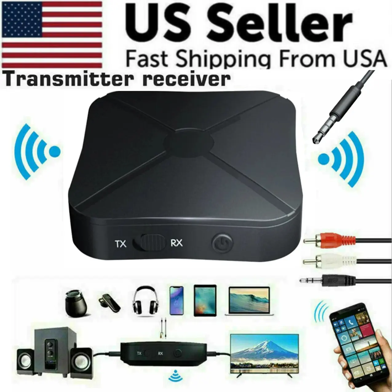 Wireless Audio Transmitter Receiver, 2-in-1 Bluetooth Audio Adapter with 3.5 mm Jack, A2DP Wireless Audio Receiver and Transmitter for TV, Home Stereo, Headphones, Speakers and PC | bluetooth receiver, stereo audio adapter, aux wireless adapter