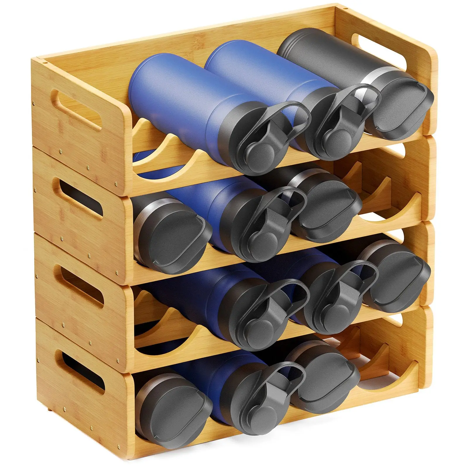 SpaceAid Bamboo Water Bottle Storage Rack Organizer, 4 Pack 4-Slot, Hold 16 Bottles