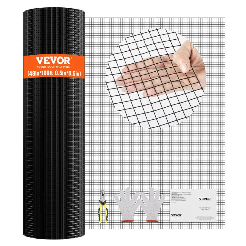 VEVOR 19-Gauge Galvanized Vinyl-Coated Hardware Cloth, 48in x 100ft Strong Durable Wire Mesh Roll, for Chicken Coop Barrier, Backyard Snake Protection, Garden Beds, Balcony Guards, Craft Projects, Drainage Ditches