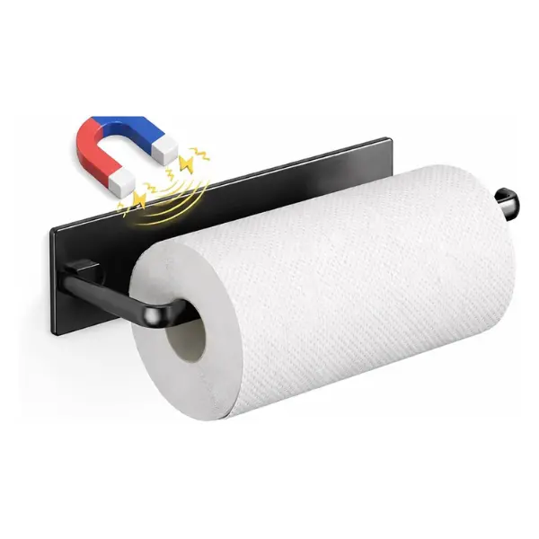 Paper Towel Holder, Magnetic Paper Towel Holder for Fridge, Toilet Paper Roll Holder Magnet Towel Rack Wall Mount Fridge Organizer for Paper Towels Rolls Bathroom Pantry RV Kitchen Storage