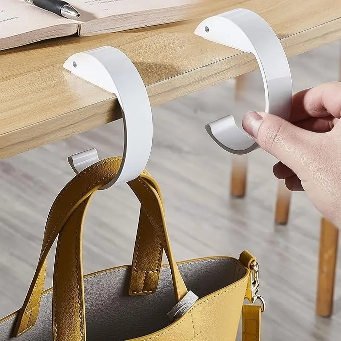 KISOY 2PCS Heavy-Duty Foldable Purse Hook for Tables, High-Strength Alloy Purse Holder Stand, Desk Handbag Hanger for Heavy Items (White)