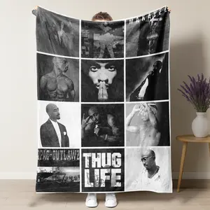 Tupac Shakur 2Pac Monochrome Legacy Collage Fleece Blanket – Makaveli Thug Life Hip Hop Icon Black & White Photo Plush Throw, Perfect for 90s Rap Fans, Ideal for Man Cave, Dorm or Music Room Decor