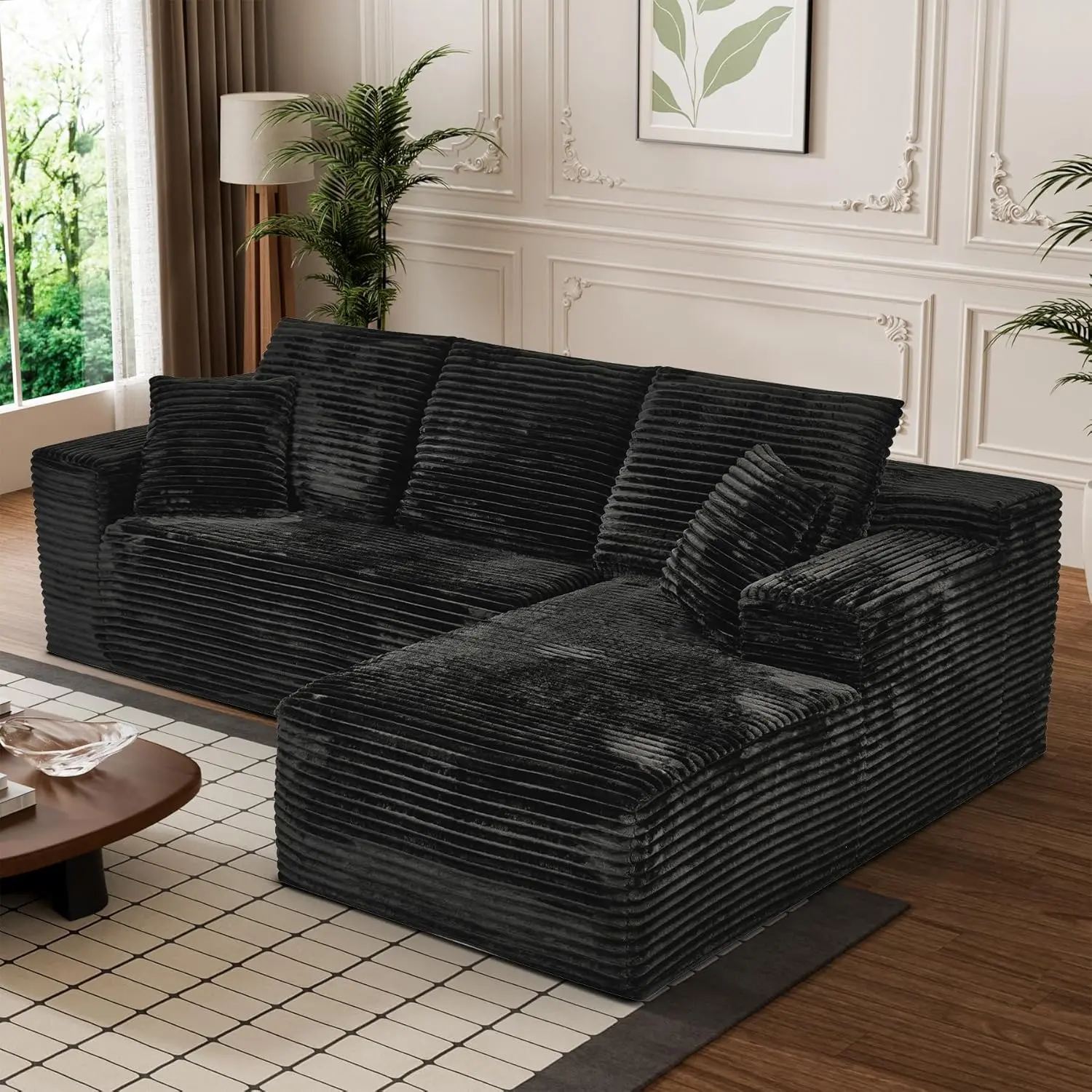 105" L Shaped Boneless Sectional Couches for Living Room bedroom apartment , Wide Armrest, Deep Seat, Memory Foam, Assembly Free, Modern Comfy Corduroy Fluffy Cloud Sofa corner couch chaise modular， durable ， modular design furniture sillones