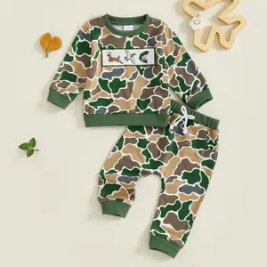Babamoon Kids Baby Boys Outfits Set Long Sleeve Embroidery Mallard Duck Animal Sweatshirt Tops with Camouflage Sweatpants Infant Hunting Clothes