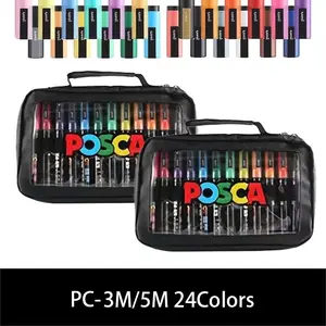 UNIC-3M/5M POSCA POP Manga Poster Drawing Pen, Marking Pen | 0.7-2.5MM Drawing, Can be used for manual accounting color drawing, 24 color set bag, water-based marking pen