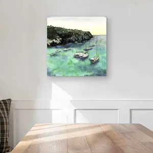 212 MAIN Mint Marine Aluminium Wall Art - 16x16 in. Artistic Vibrant Cala Macarella Boats Illustrations Unframed Artwork, Modern Home Supplies Decor for Room Decoration