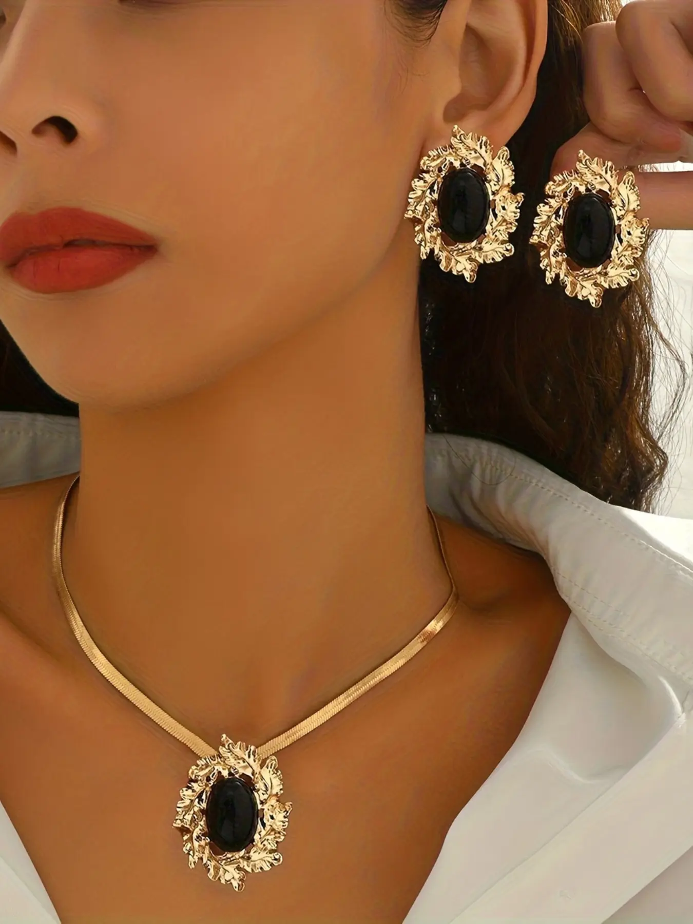 New Creative Vintage Acrylic Oval Elegance Set, Versatile Daily Wear, Fashionable Jewelry Set, 2 Piece Fashion Accessory Kit, Elegant Jewelry Set, Perfect for Any