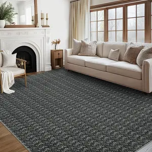 GARVEE - Modern Braided Rug, Washable, 5 x 7 Feet, Non-Slip, Stain Resistant, Solid Color, Low Pile, for Living Room, Dining Room, Bedroom, Black Color, 5 x 7 feet