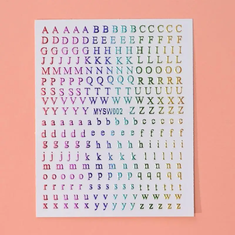 6Sheets Alphabet Nail Art Stickers Black White Gold Nail Letter Stickers Self-Adhesive English Nail Decals Manicure Accessories
