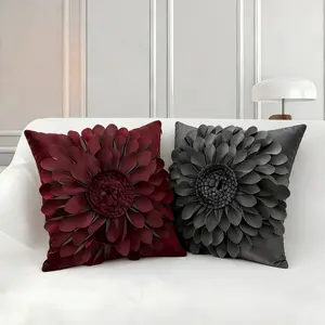 1Pc Luxury 3D Handmade Flower Cushion Cover | Elegant Satin Sunflower Decorative Throw Pillow Case | Modern Chic 3D Petal Decor for Sofa & Bed Bedroom Decorative Accessories (No Insert)