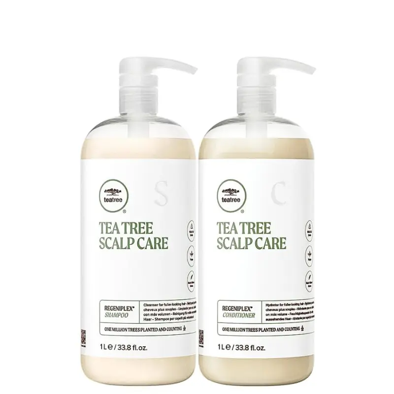 Paul Mitchell Tea Tree Scalp Care Regeniplex Shampoo & Conditioner 1L Haircare Duo Set - Sulfate-Free, Lightweight Nourishing Thickening Formula for Fine Hair, Anti-Hair Loss Cleansing & Detangling with Basil-Fir Scent Blend, Youth, Aging, Multi-Pack, Any