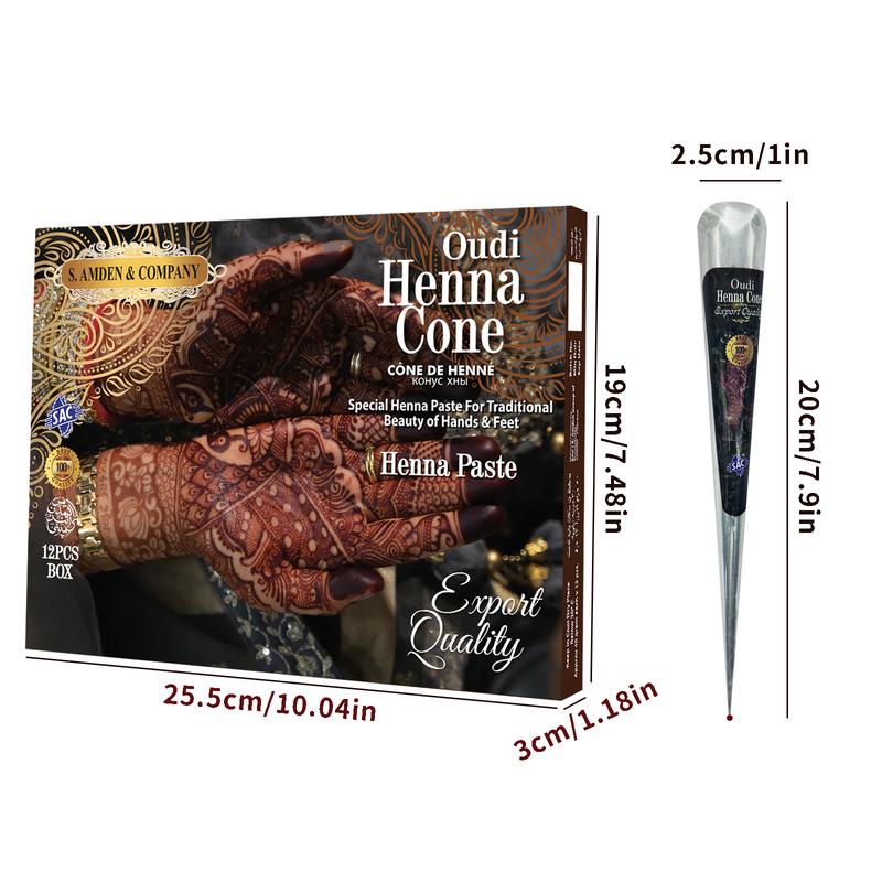 Oudi Henna Cone 100% Natural Temporary Tattoo Cream Cone 1 Cone 31g Body Paint Freckles Reddish Brown for Men Women Forearm Tribal Wolf 7-15 Day Tatuajes Temporales Waterproof Angel Flower Tattoos