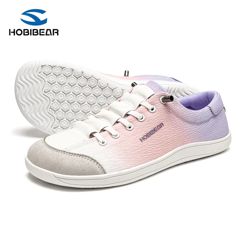 HOBIBEAR Barefoot Casual Sneakers-Trainers, Men's & Women's Wide Toe 0 Drop Footwear, Pink-Purple Gradient Ombre, Ultra-Light Flexible Lace-Up Trending All-Season Walking Barefoot Shoes for Women