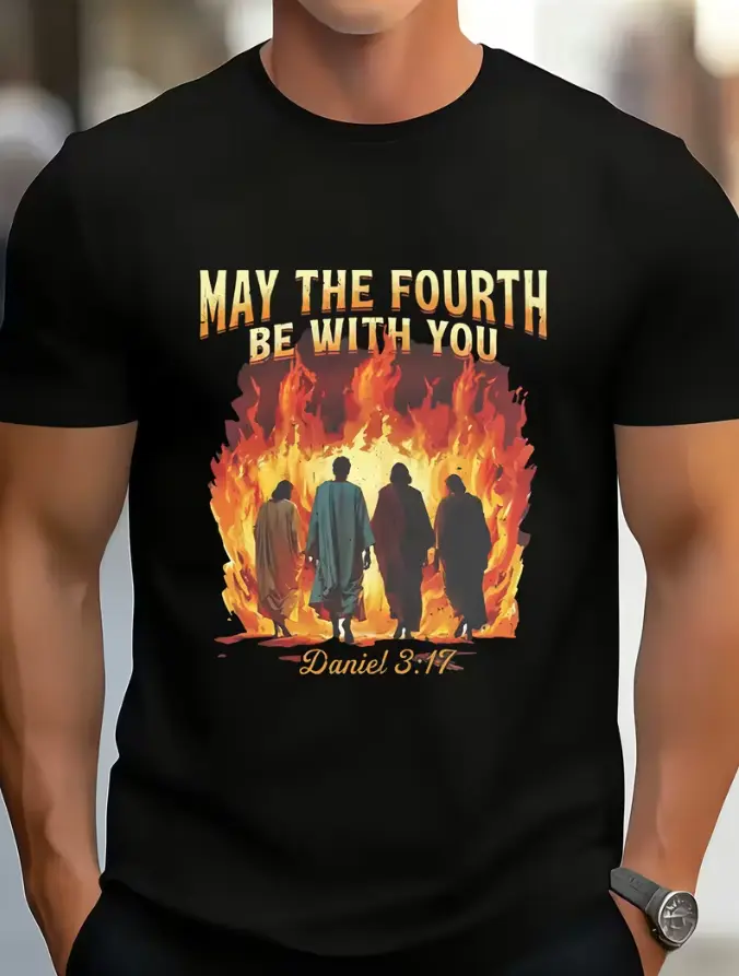 Men's Graphic T-shirt - May the Fourth Be with You, Soft and Breathable,  Eye-Catching Design, Crew Neck, Short Sleeve Summer T-shirt, Faith-Inspired T-shirt.