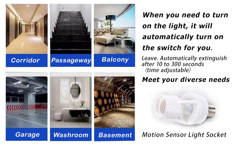 Motion Sensor E27 Light Socket Converter, Adjustable Delay Time Switch & Color Temperature Control, Smart Bulb Adapter for Home, Automatic Light Control, Energy Saving – Sensor de Movimiento
