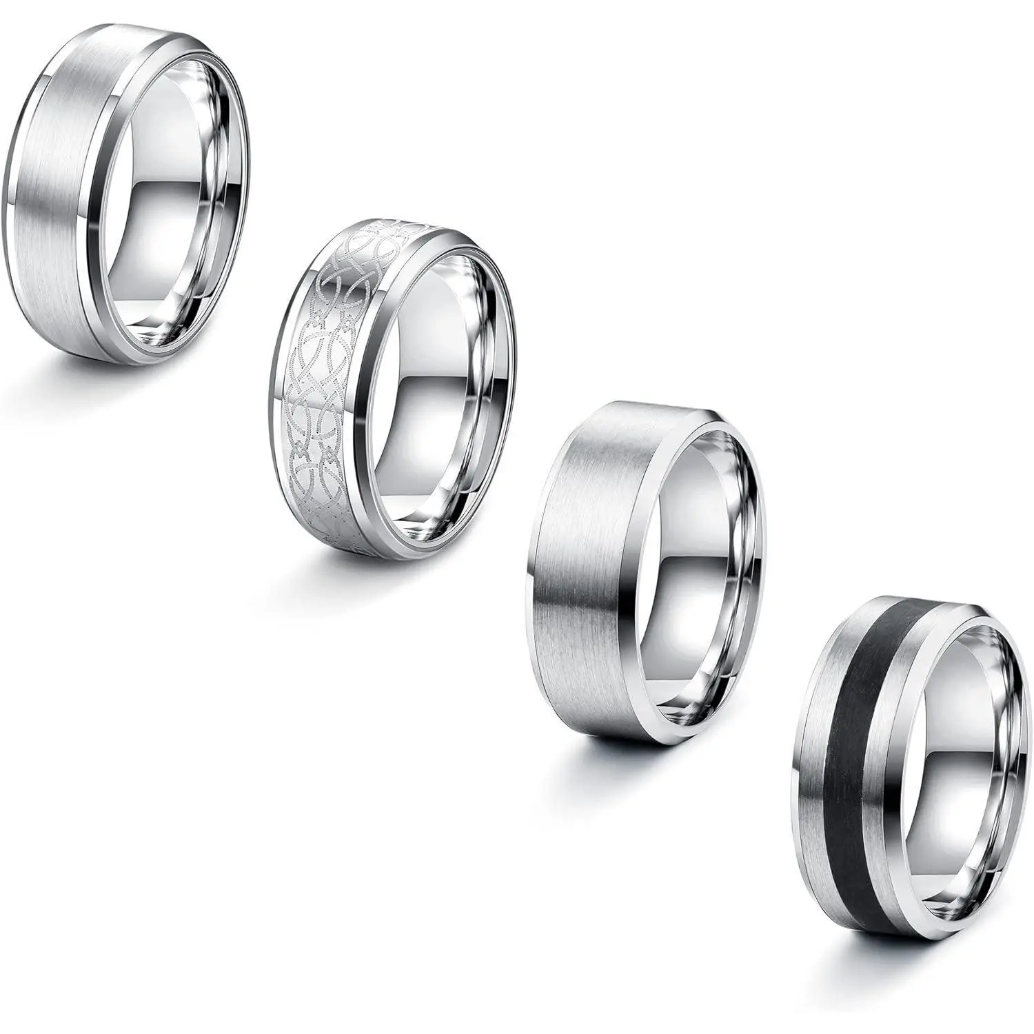 FLORIDECO Men's 4-Piece Stainless Steel Matte-Polished Silver Vintage Fidget Twist Bottle Opener Rings (Sizes N1/2-Z1/2) for Daily Wear & Special Occasions,summerwins