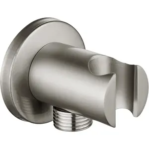Shower Wand Holder,Connecting Shower Hose and Pipe Brass Shower Hand Holder Wall Bracket Supply Elbow,Brushed Nickel,Round