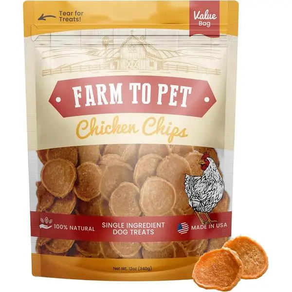 Farm To Pet - Dog Training Treats - Chicken Chips, Single Ingredient - 4 oz, Lean, All Natural, Healthy Dog Treats for Small, Medium, Large Breeds, & Puppies, Made in USA