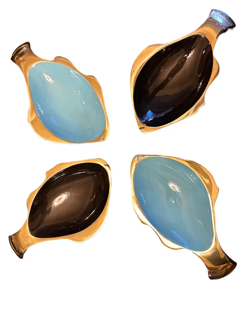 Fish Trays, Enameled Tray in Turquoise Blue and Black. Serving Tray/ Shelf Décor, Dresser Tray, Enameled Painted. 6.5” x 3.5”