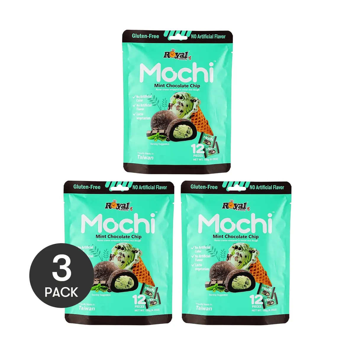3-Pack ROYAL FAMILY Taiwanese Mint Chocolate Mochi 180g/Pack | Vegan Treats