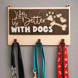 Life is Better with Dogs Leash Hanger and Sign