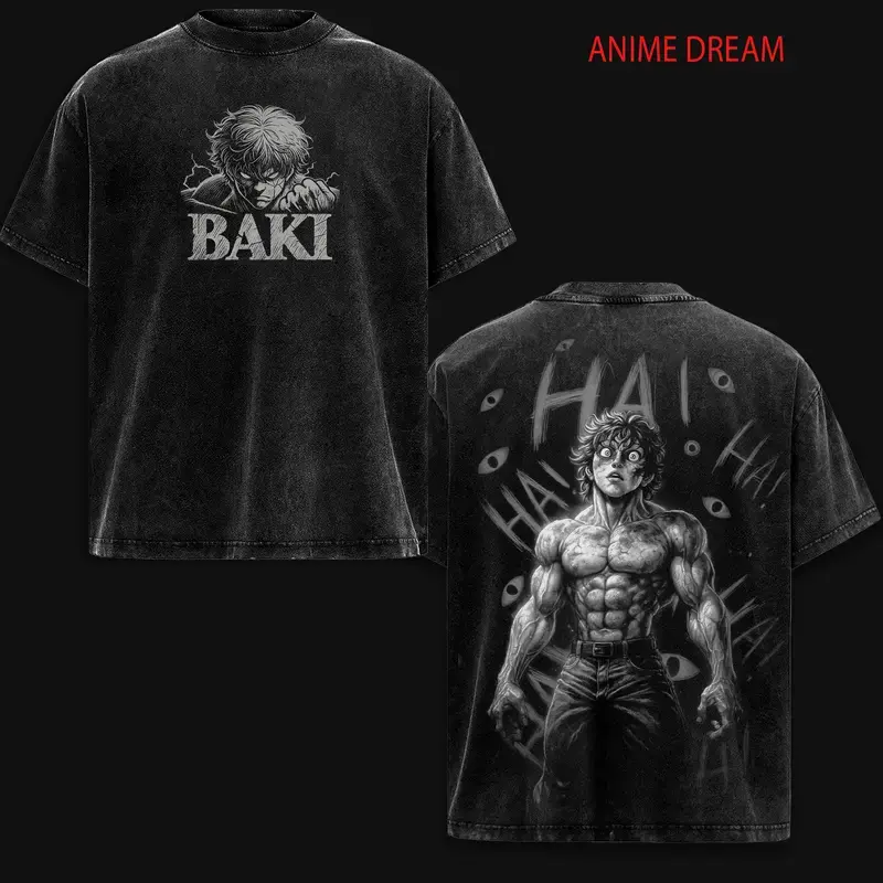 Baki Hanma The Grappler Anime Graphic Tee Vintage Washed Heavyweight Cotton Shirt, Double Printed Oversized Unisex Streetwear For Men And Women, Gym Workout Pump Cover Top, Japanese Manga Fan Gift, Retro Y2K Aesthetic Casual Clothing Trendy Pop Fit!