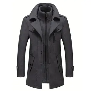 Men'S Stand Collar Blend Pea Coats With Removable Single Breasted Overcoat Menswear Jackets Long Sleeve..