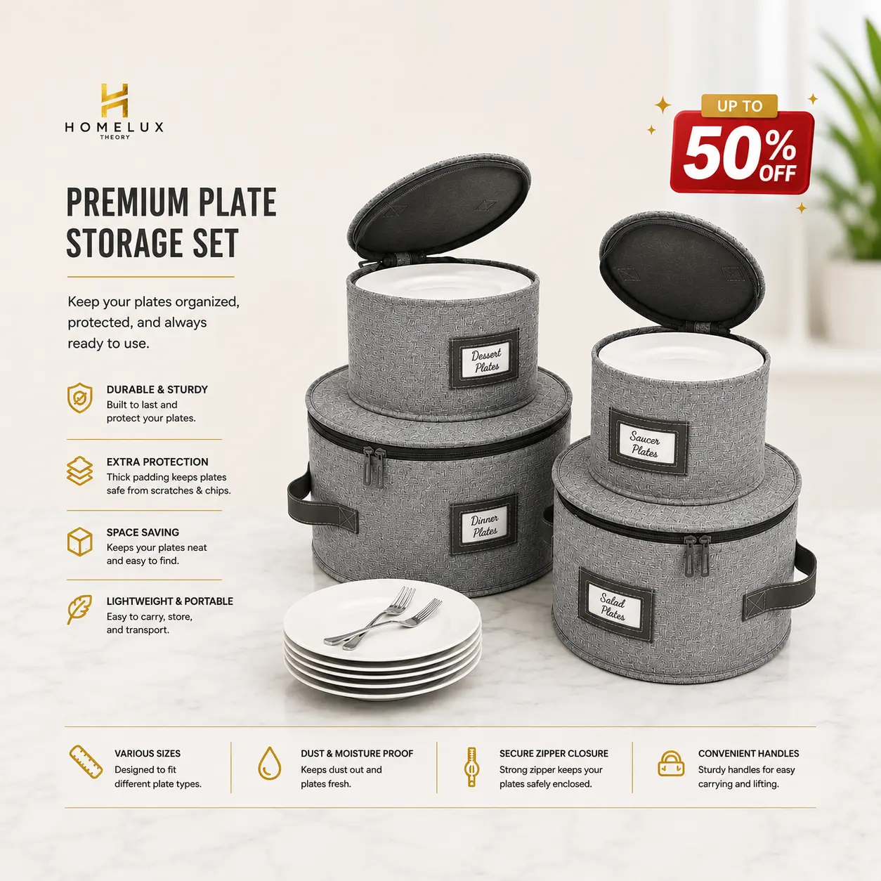 Plate Storage Containers with Lids – 4PC Hard Shell Dish Storage Boxes for Dinner Plates & Dinnerware, Heavy Duty Storage with 48 Felt Pads | Homelux Theory sohochic sohochic sohochic sohochic sohochic