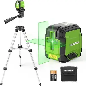 Laser Level with Tripod, Huepar 98Ft Self Leveling Laser Level Green Line Laser Cross Line Laser Leveler Tool for Picture Hanging, Tile, Home Renovation, Indoor Project, Battery&Carrying Bag Included