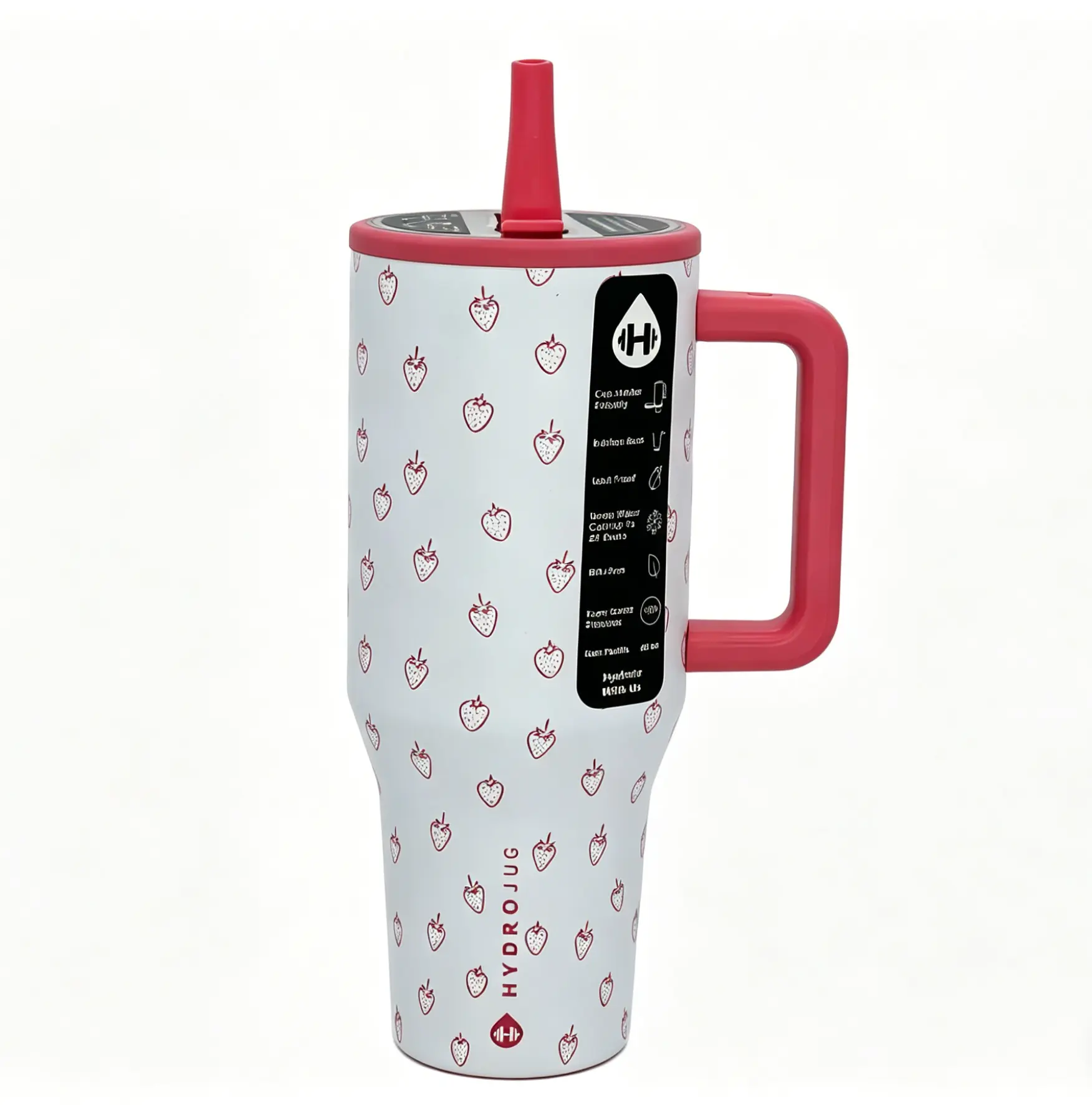 HydroJug 40oz Stainless Steel Traveler Water Bottle - Strawberry Print, Ergonomic Handle, BPA-Free, Anti-Scalding, Casual Modern Sports Flask, Ideal for Sports & Outdoor Activities