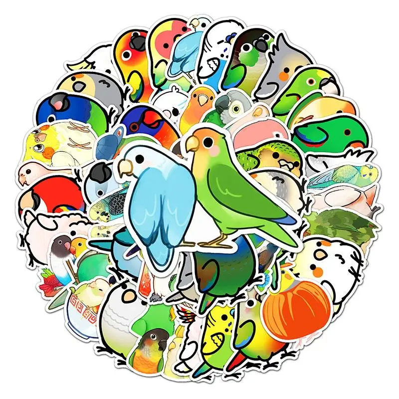 Parrot Pattern Sticker, 50pcs/set Waterproof Self Adhesive Decor Paper, Decor Sticker for Gift Greeting Card Water Bottle Laptop Phone Accessories
