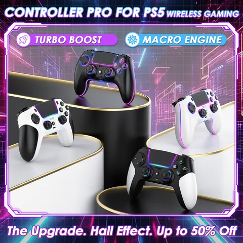 JORREP Wireless Hall Effect Joystick Controller for PS5 - Anti-Drift, RGB Lights, Adjustable Remote, Colorful Gamer Stuff - PS5 Gaming Accessories, PC/Steam Deck/Android Compatible, Headset Integration