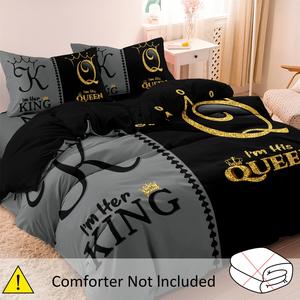 3pcs royal crown king & queen themed bedding set - 100% polyester microfiber, breathable & all-season, machine washable -（1* duvet cover 2 pillowcases）, high-definition digital print bedroom decor