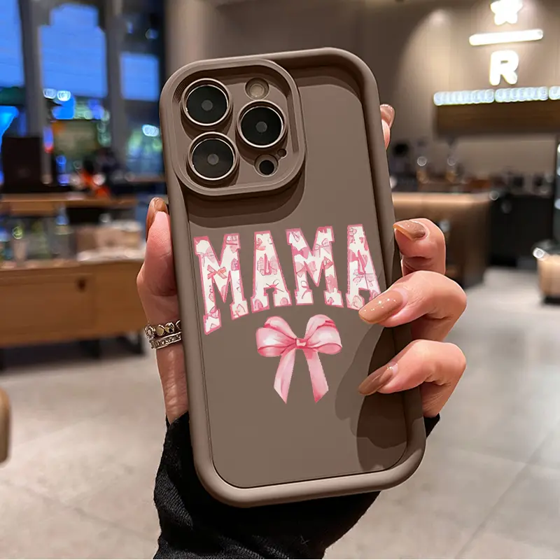 MAMA Letter Bowknot Pattern TPU Phone Case for iPhone 17,16,15,14 Pro Max,13,12,11,XR,XS,Air,Plus - Shockproof, Full Camera Protection, Durable Slim Silicone Cover, Mobile Phone Accessories, Slim Cover