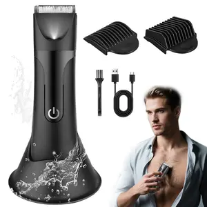 Men's Body Hair Trimmer, Waterproof Wet & Dry Use, With Light, Rechargeable Electric Shaver for Chest, Pubic Area, Bikini Line