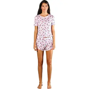 Plush Micro Floral Waffle Pajama Short Set - Pink